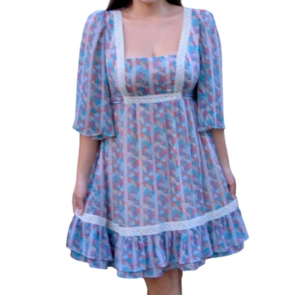 Vintage 2008 Y2K baby doll boho Prairie geometric crochet ruffle dress 5 - Picture 10 of 10